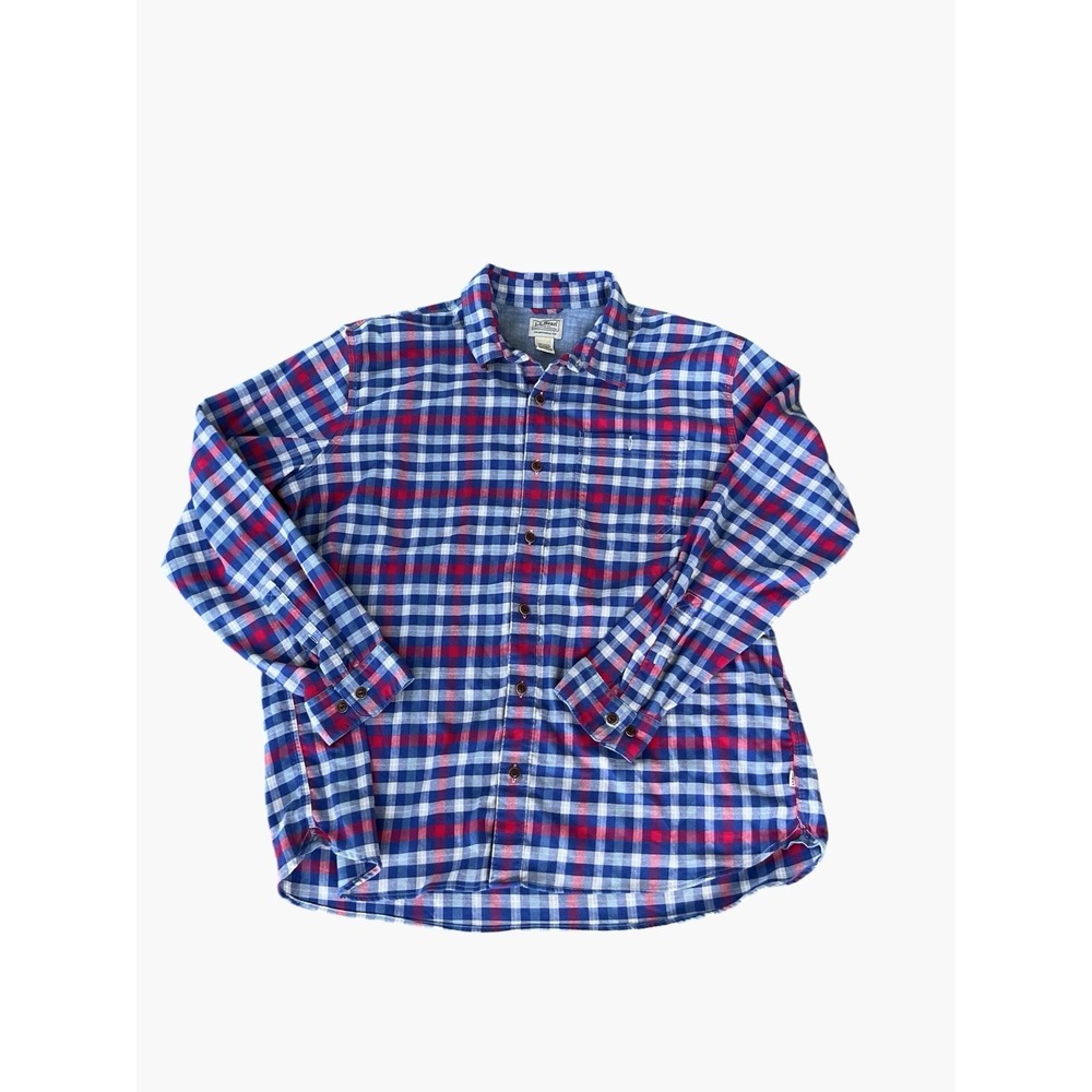 LL Bean Shirt Men's Extra Large XL Blue Plaid Flannel Traditional Fit Button Up